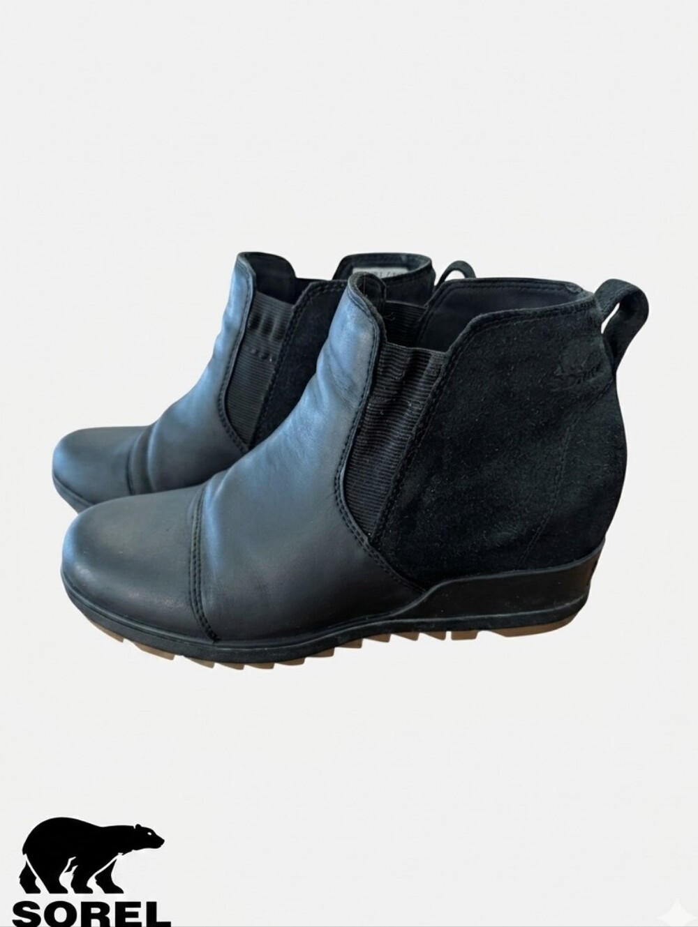 Sorel Evie II Wedge Chelsea Ankle Boot Bootie Waterproof Leather Black Size 9